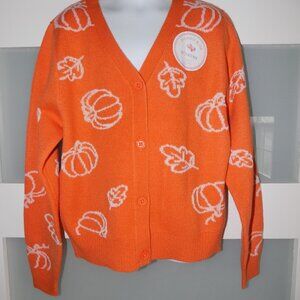 Berkley Jensen Mommy & Me Orange Pumpkin Print Cardigan Size 7/8 Girl's NEW